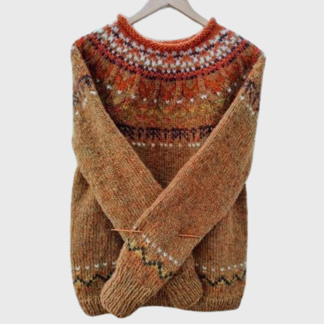 Golden Dune | Brauner Pullover mit Norweger-Muster