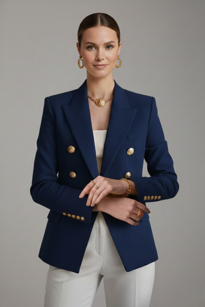Rebecca | Zweireihiger taillierter Blazer mit goldfarbenen Knöpfen für Damen