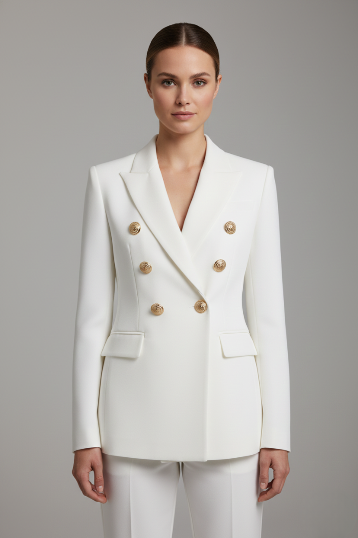 Rebecca | Zweireihiger taillierter Blazer mit goldfarbenen Knöpfen für Damen