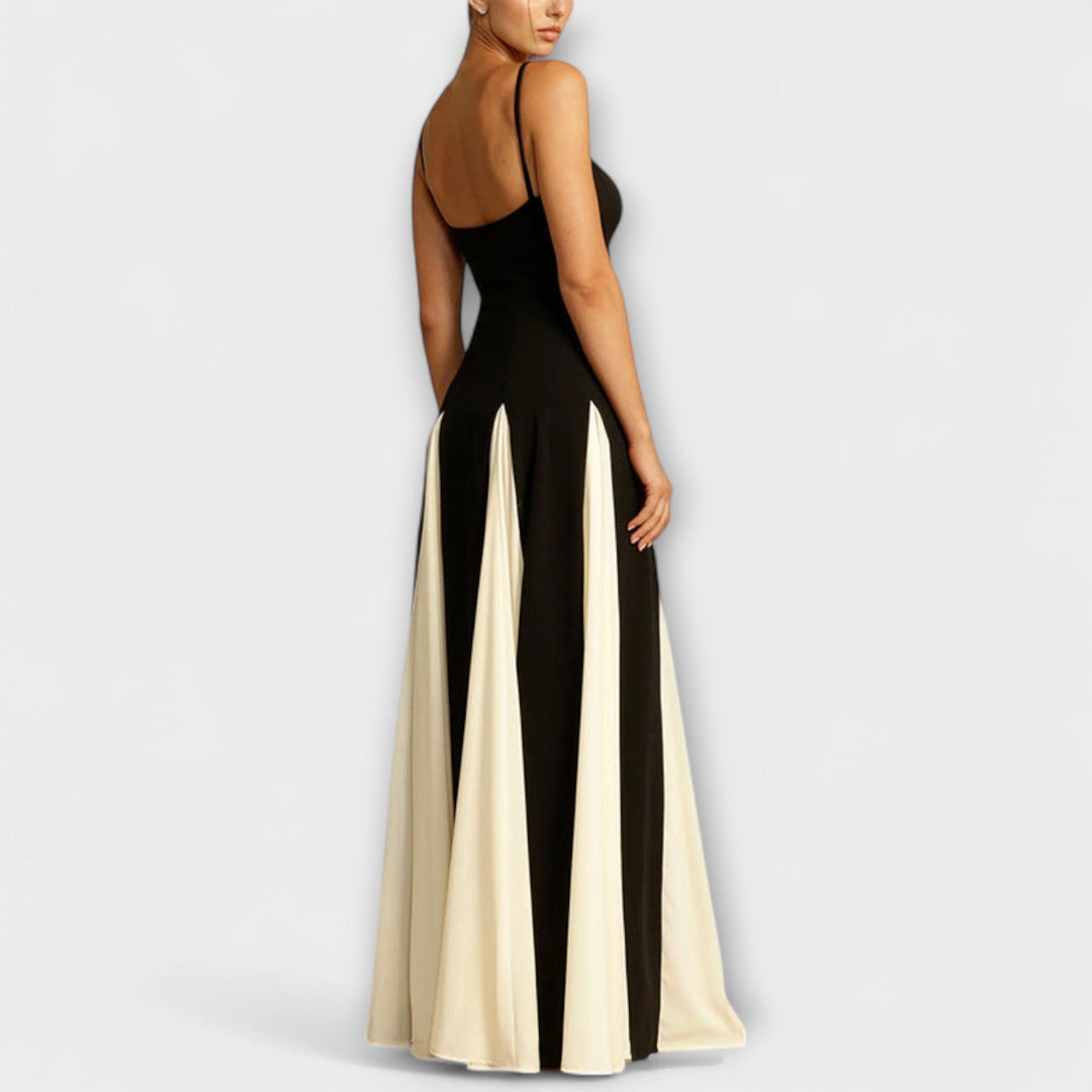 Ember - Schwarz-cremes A-Linien-Maxikleid mit Tüll
