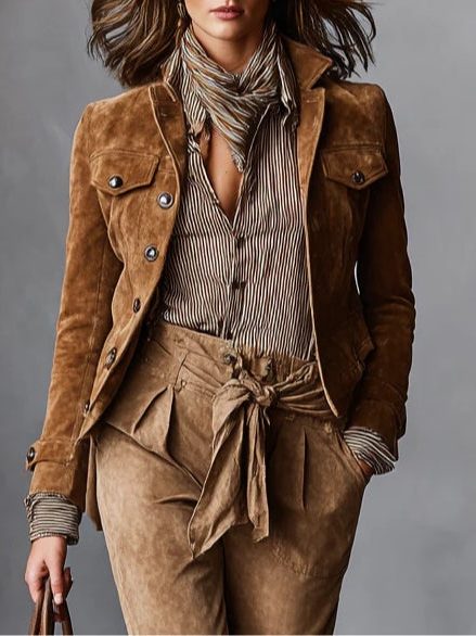 Andrea | Kurze Wildlederjacke mit Reverskragen und Knopfleiste für Damen
