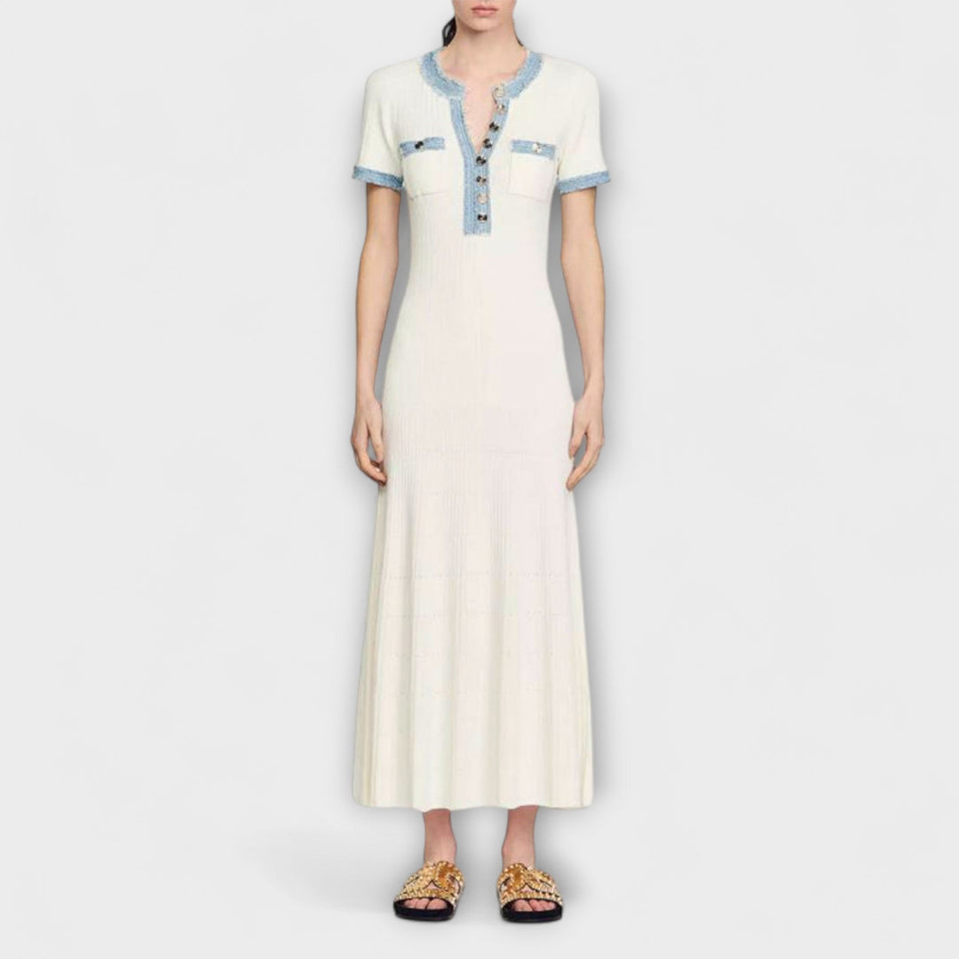 Alecia - Weisses strukturiertes Maxikleid