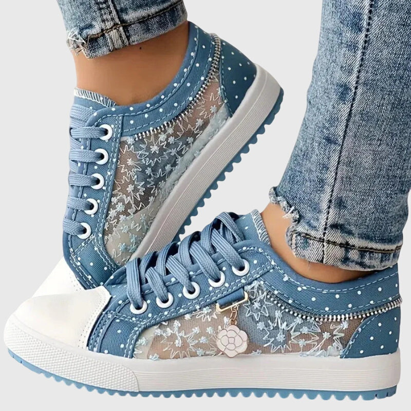 Elena | Plateau-Sneakers mit Schnürung und gepunktetem Stoff für Damen