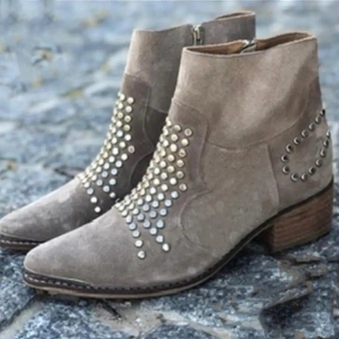 Benedetta | Wildleder-Stiefeletten mit Blockabsatz und Nieten für Damen