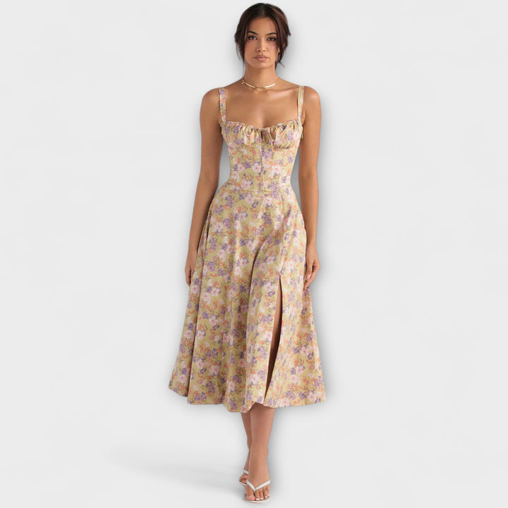 Zipporas - Tailliertes Bustierkleid mit Frühlingsblumen