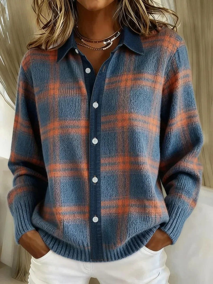 Brenna | Karierter Pullover mit Kragen und Knopfleiste für Damen
