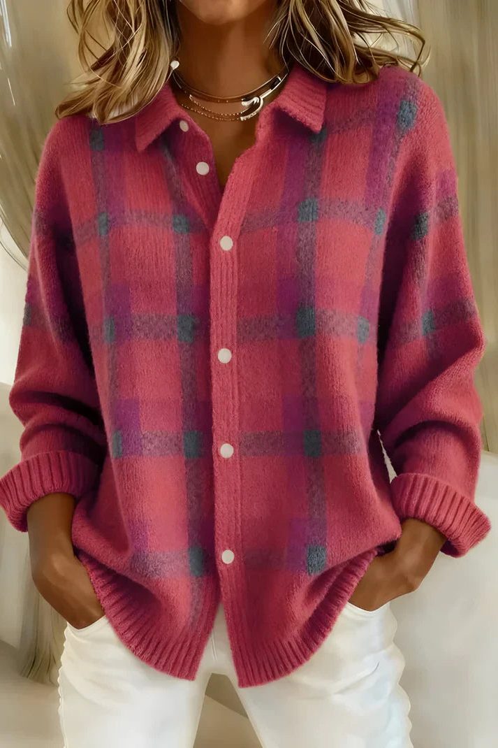 Brenna | Karierter Pullover mit Kragen und Knopfleiste für Damen