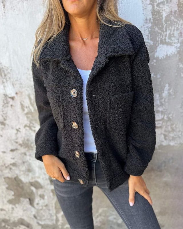 Brenna | Sherpa-Jacke mit Knopfleiste und Brusttaschen für Damen