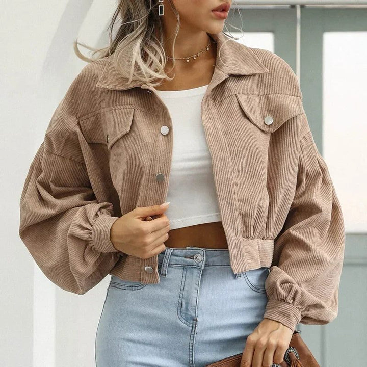 Brielle | Kurze Cord-Bomberjacke mit Knopfleiste für Damen