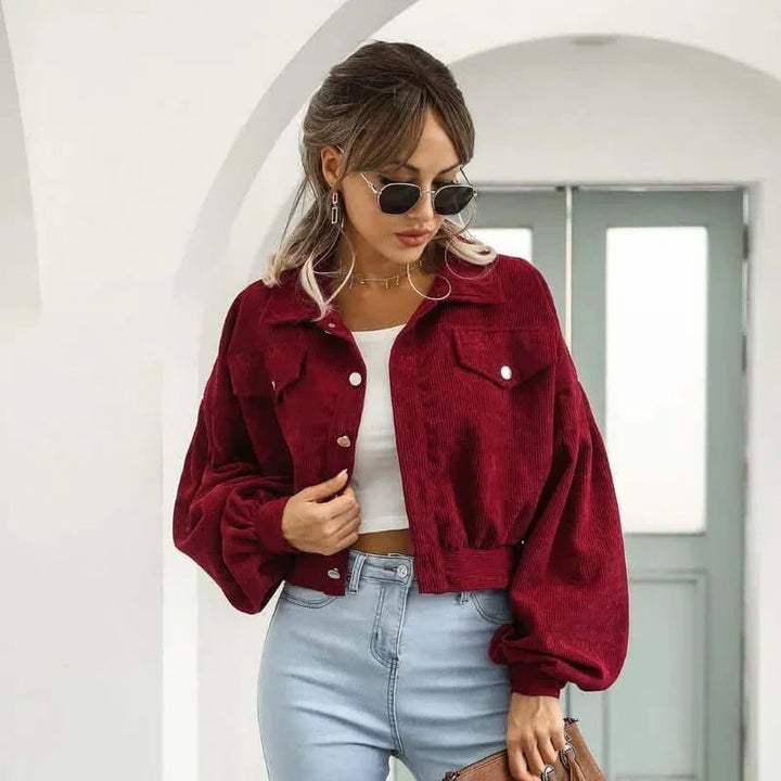 Brielle | Kurze Cord-Bomberjacke mit Knopfleiste für Damen