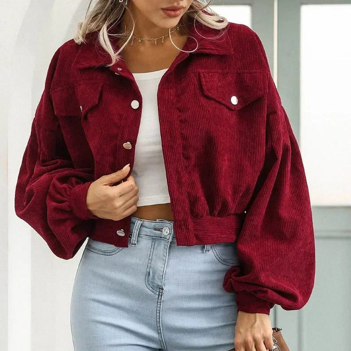 Brielle | Kurze Cord-Bomberjacke mit Knopfleiste für Damen