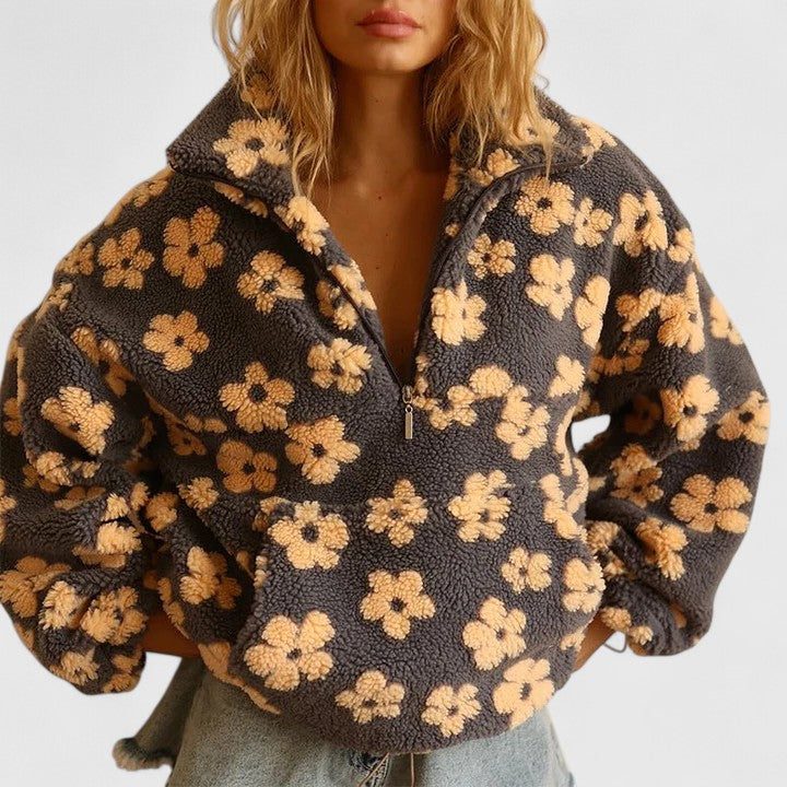 Briony | Fleecepullover mit kurzem Reissverschluss und Blumenmuster für Damen