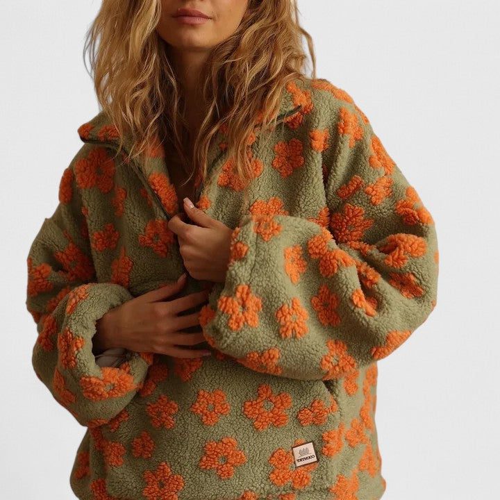 Briony | Fleecepullover mit kurzem Reissverschluss und Blumenmuster für Damen
