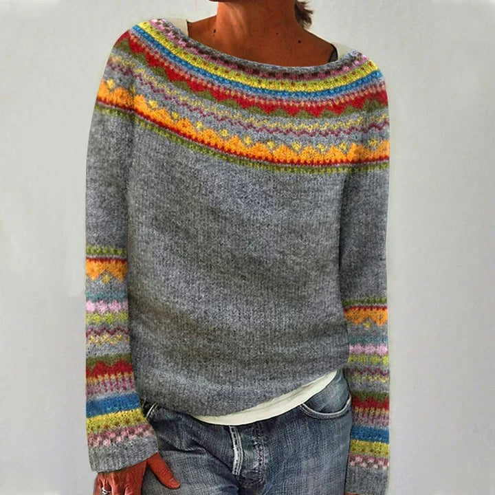 Selene | Rippstrickpullover mit Rundhalsausschnitt und gestreifter Passe für Damen