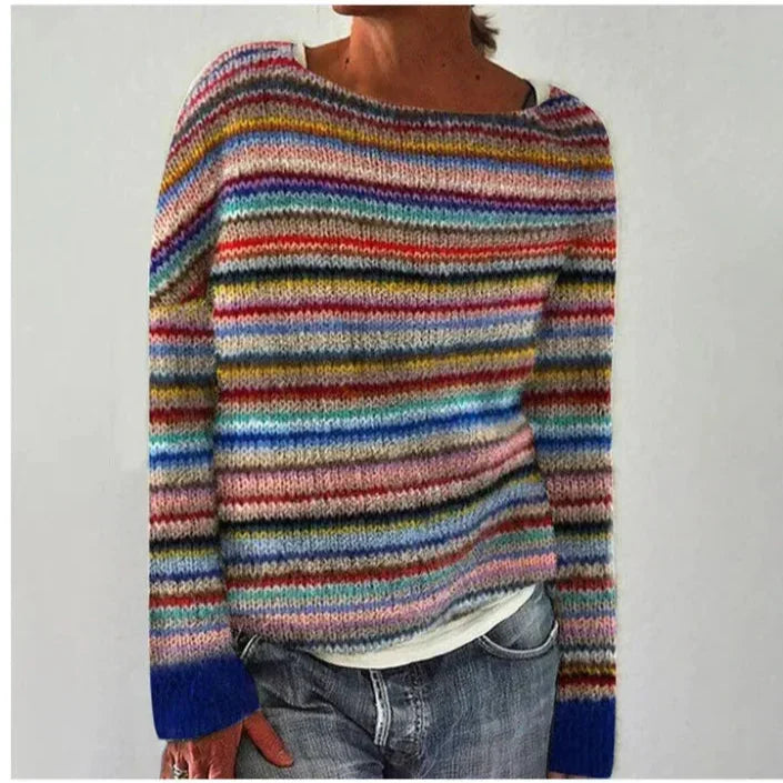 Selene | Rippstrickpullover mit Rundhalsausschnitt und gestreifter Passe für Damen