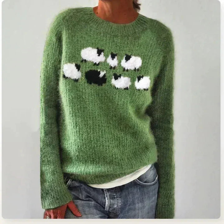 Selene | Rippstrickpullover mit Rundhalsausschnitt und gestreifter Passe für Damen