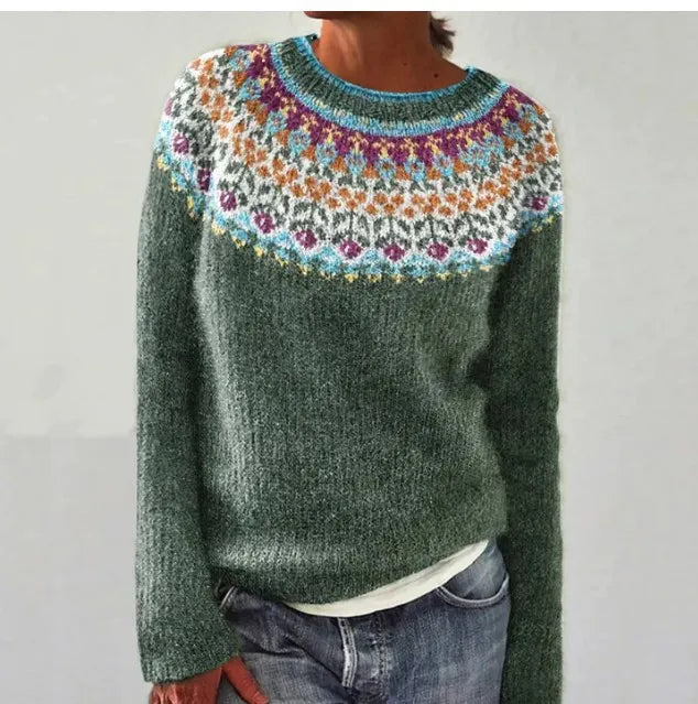 Selene | Rippstrickpullover mit Rundhalsausschnitt und gestreifter Passe für Damen
