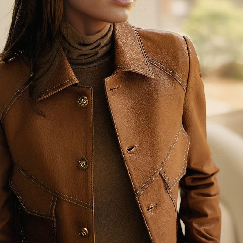 Casey | Kurze Vintage-Lederjacke mit Knopfleiste für Damen