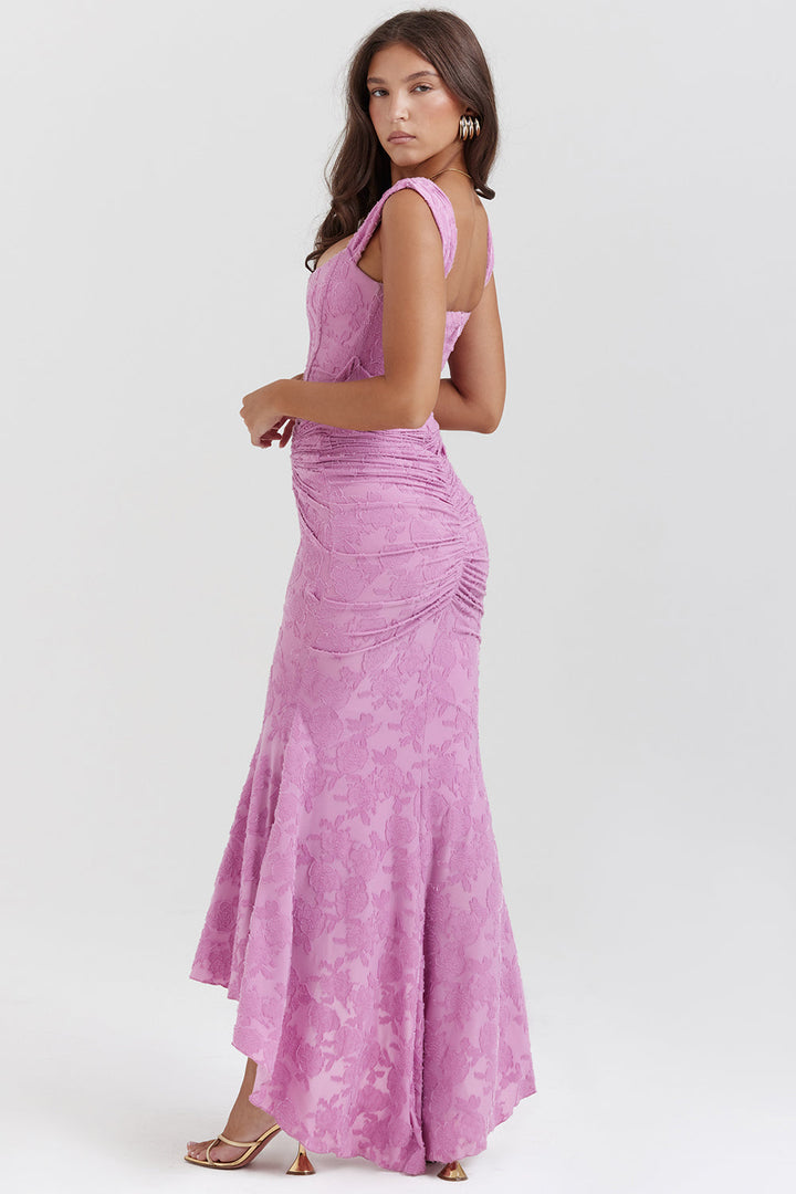 Charlotte | Gerafftes Bodycon-Damen-Maxikleid mit eckigem Ausschnitt für Hochzeitsgäste