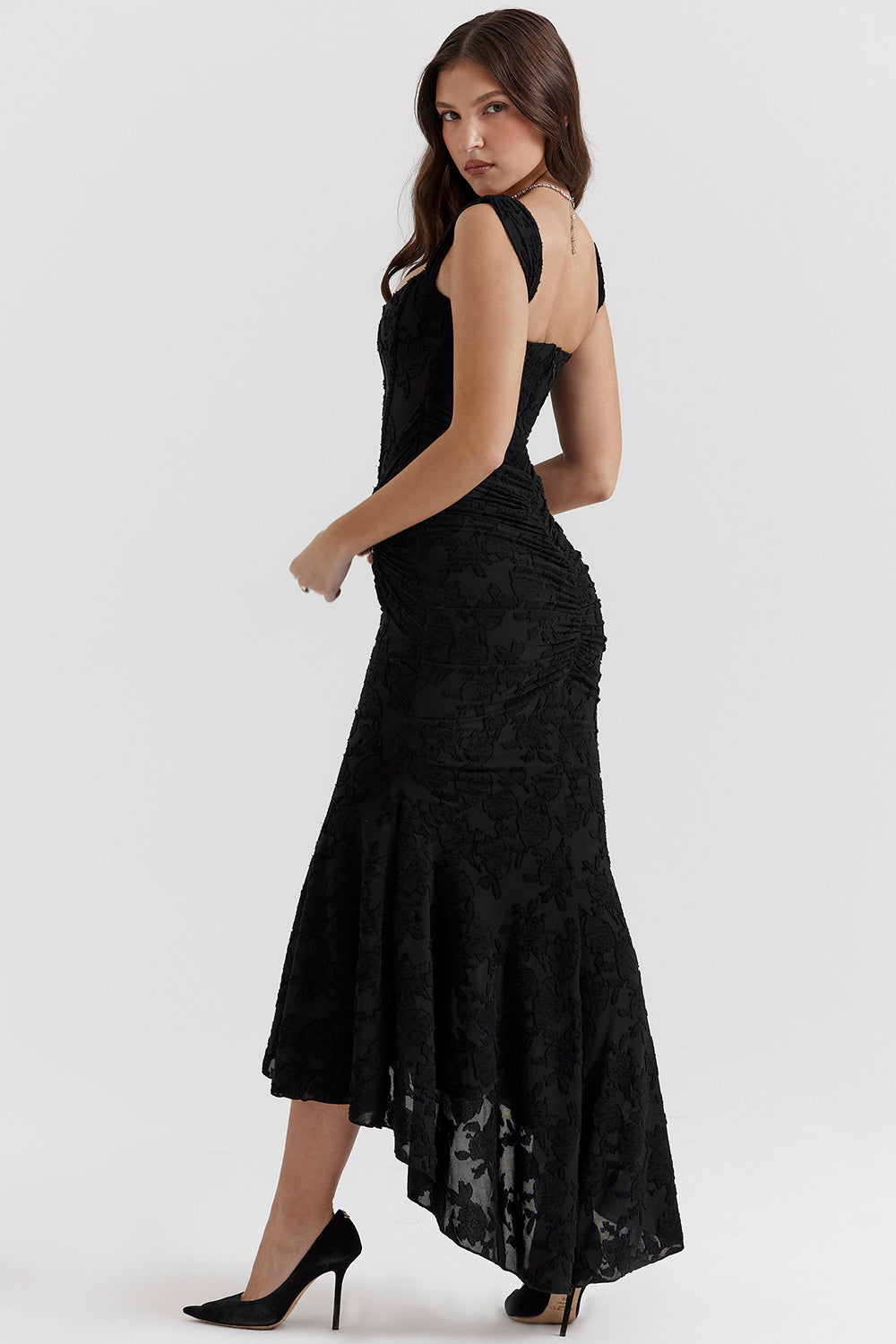 Charlotte | Gerafftes Bodycon-Damen-Maxikleid mit eckigem Ausschnitt für Hochzeitsgäste