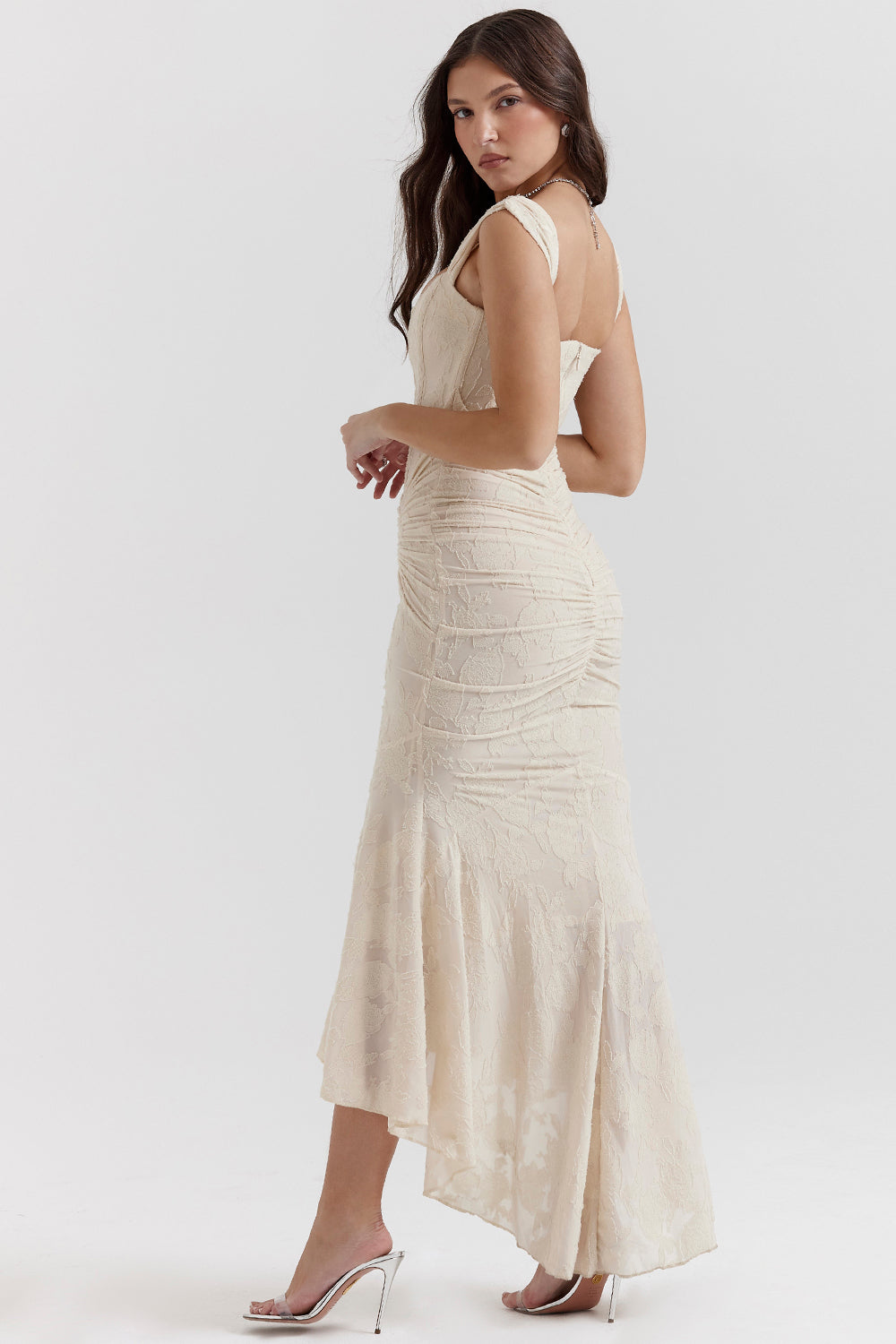 Charlotte | Gerafftes Bodycon-Damen-Maxikleid mit eckigem Ausschnitt für Hochzeitsgäste