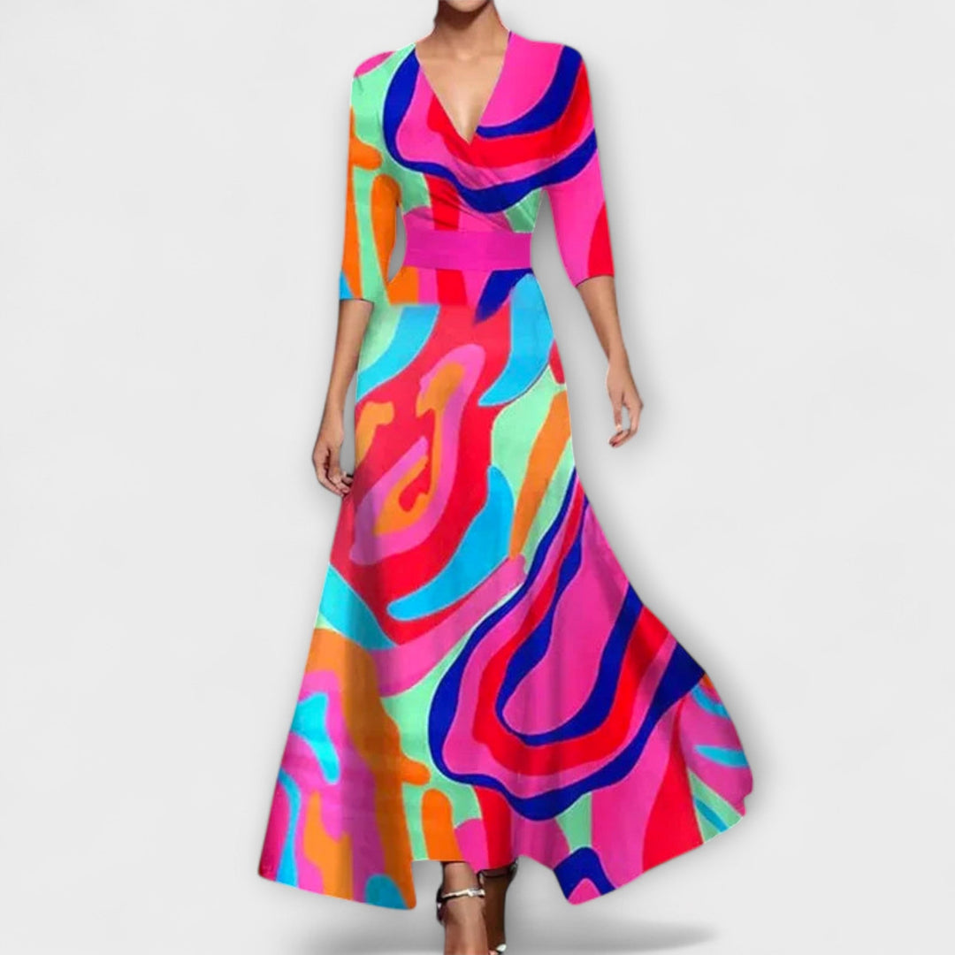 Alma - Weiss-blaues Kleid mit Blütenmuster
