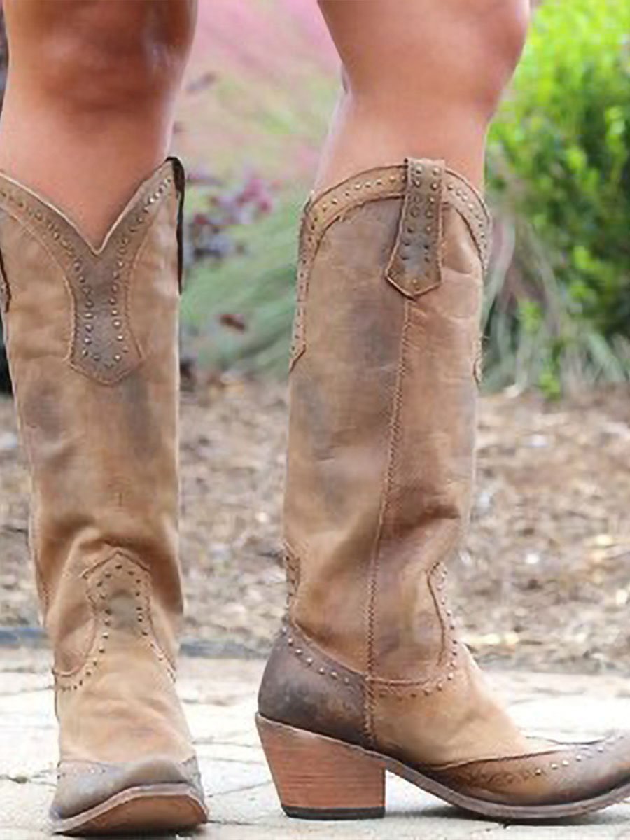 Amaris | Kniehohe Cowboystiefel mit Nieten für Damen