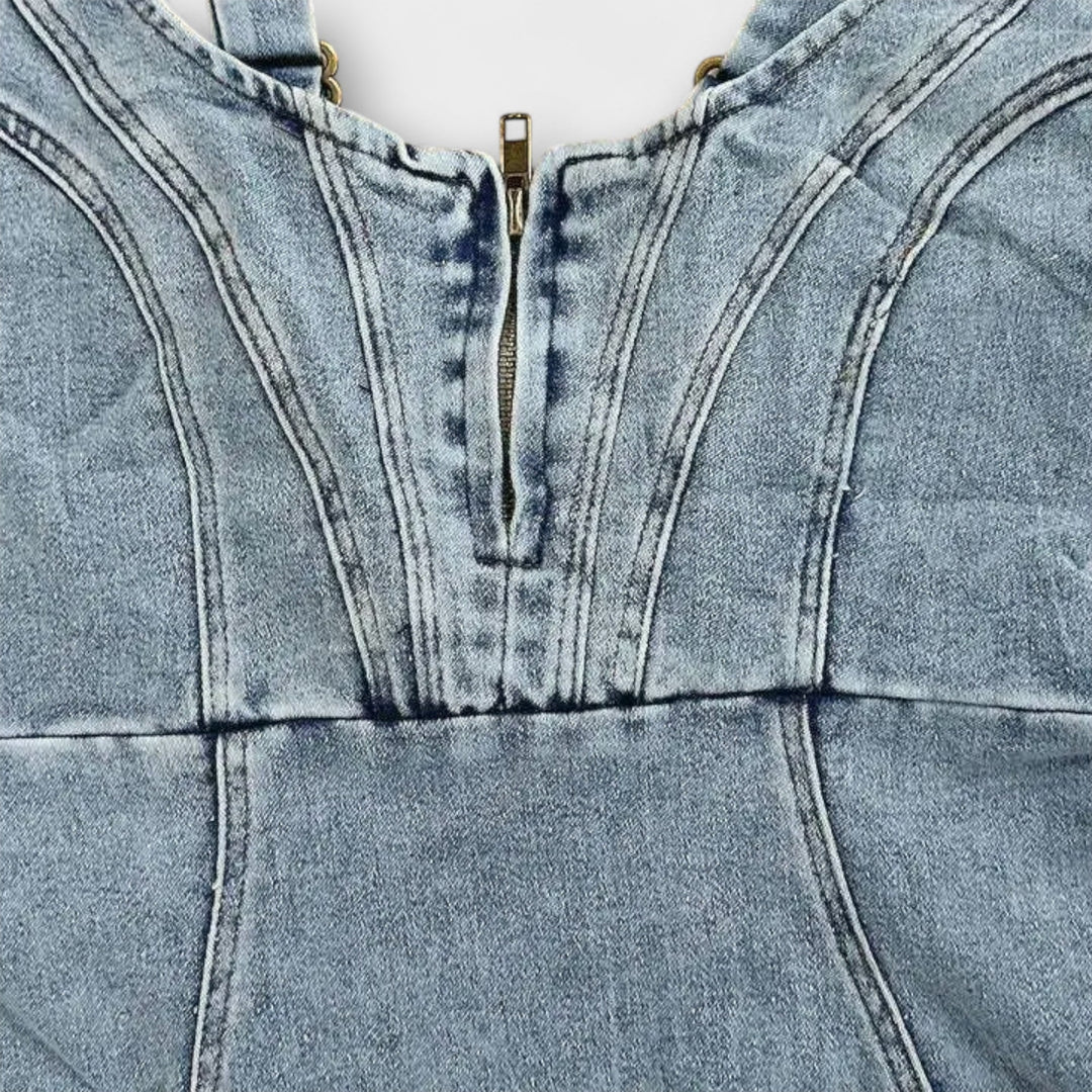 Anna - Graues Denim-Kleid mit verstellbaren Trägern