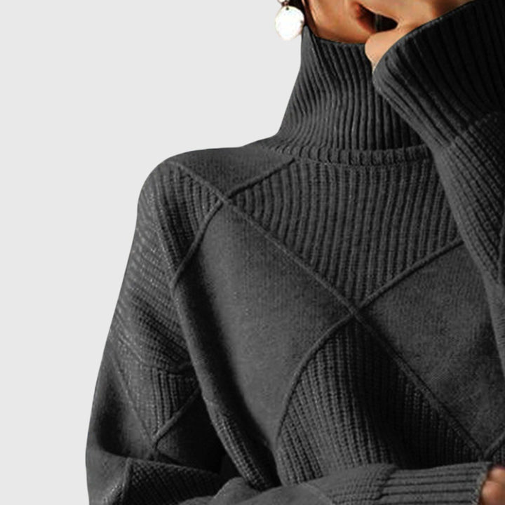 Diana | Rippstrick-Rollkragenpullover mit geometrischem Muster für Damen