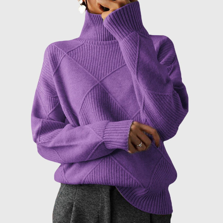 Diana | Rippstrick-Rollkragenpullover mit geometrischem Muster für Damen