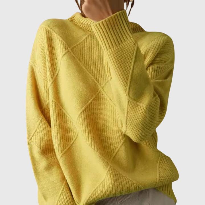 Diana | Rippstrick-Rollkragenpullover mit geometrischem Muster für Damen