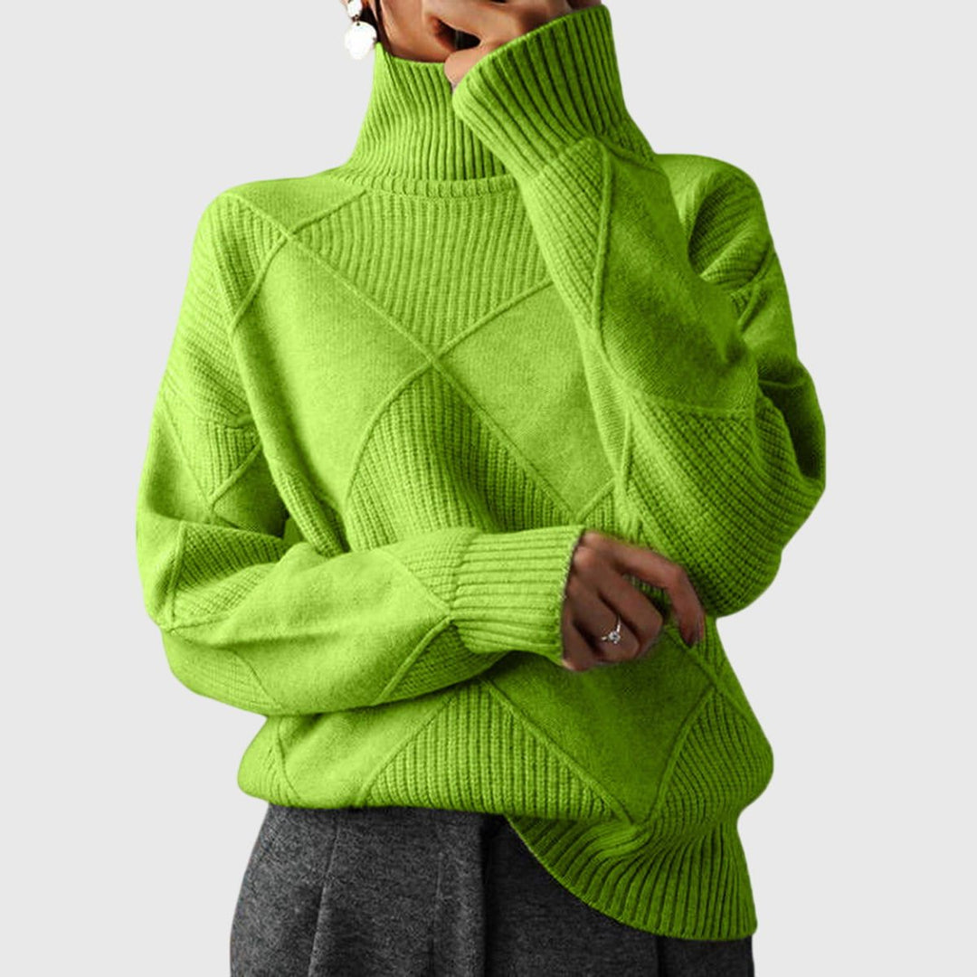 Diana | Rippstrick-Rollkragenpullover mit geometrischem Muster für Damen
