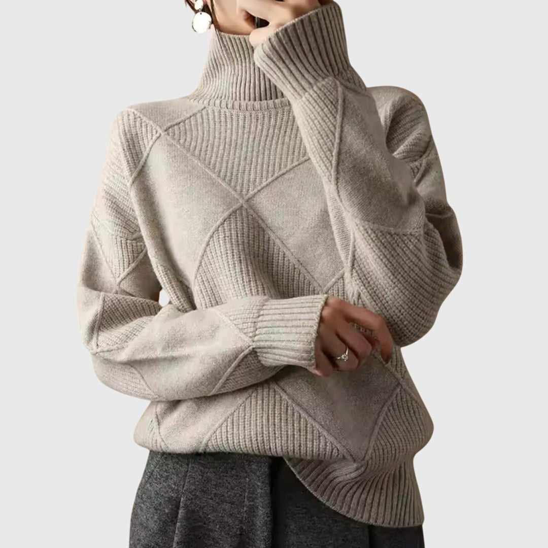 Diana | Rippstrick-Rollkragenpullover mit geometrischem Muster für Damen