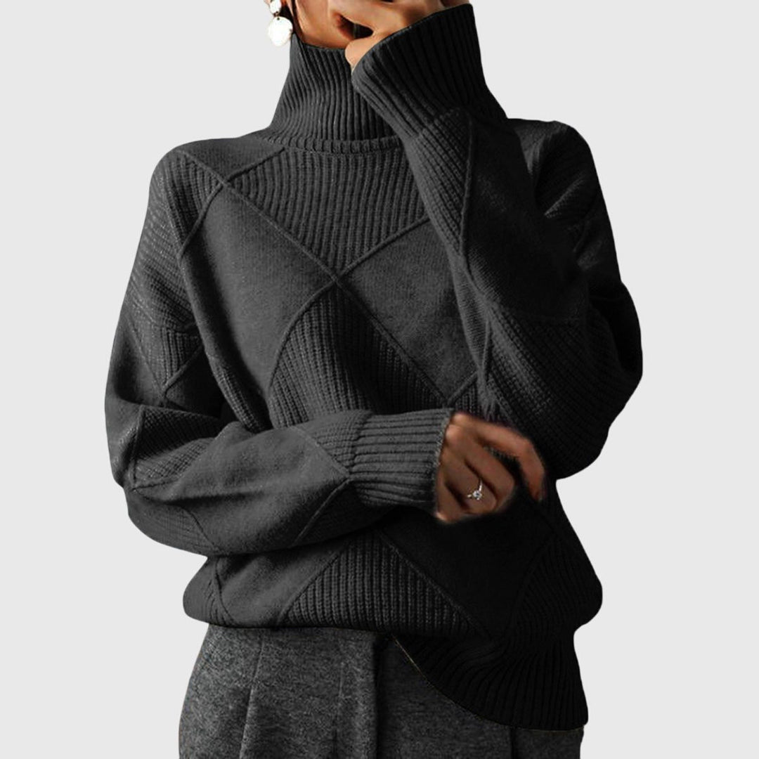 Diana | Rippstrick-Rollkragenpullover mit geometrischem Muster für Damen