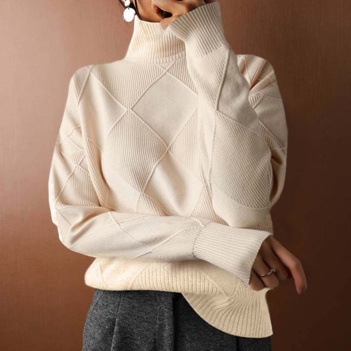 Diana | Rippstrick-Rollkragenpullover mit geometrischem Muster für Damen