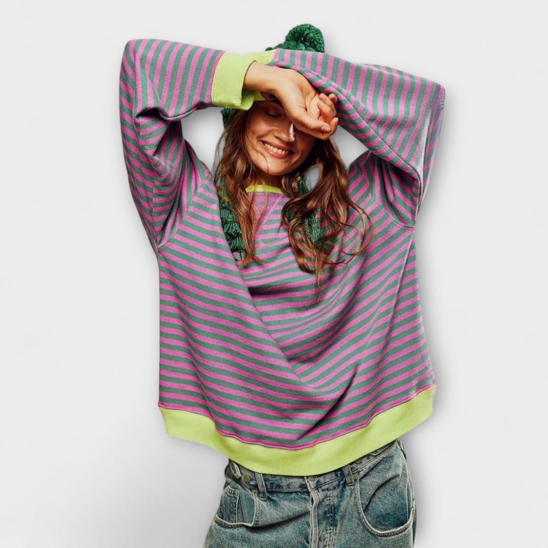 Mary - Lila gestreifter Oversize-Pullover