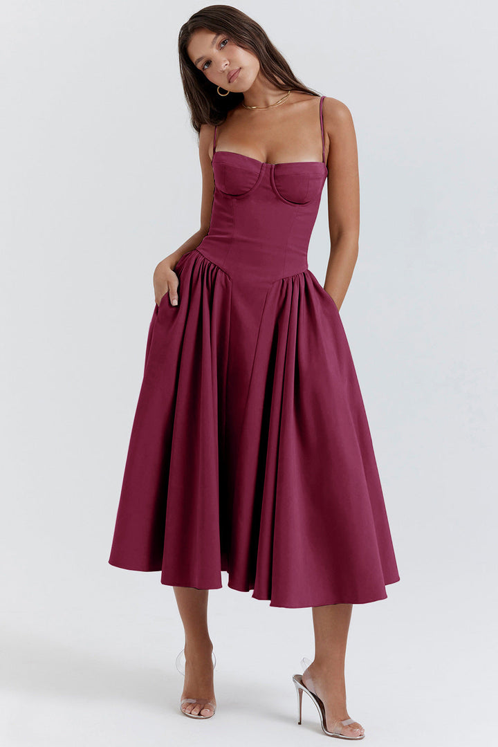 Florentina | Damen-Midikleid in A-Linie mit Herzausschnitt und Taschen für Hochzeitsgäste
