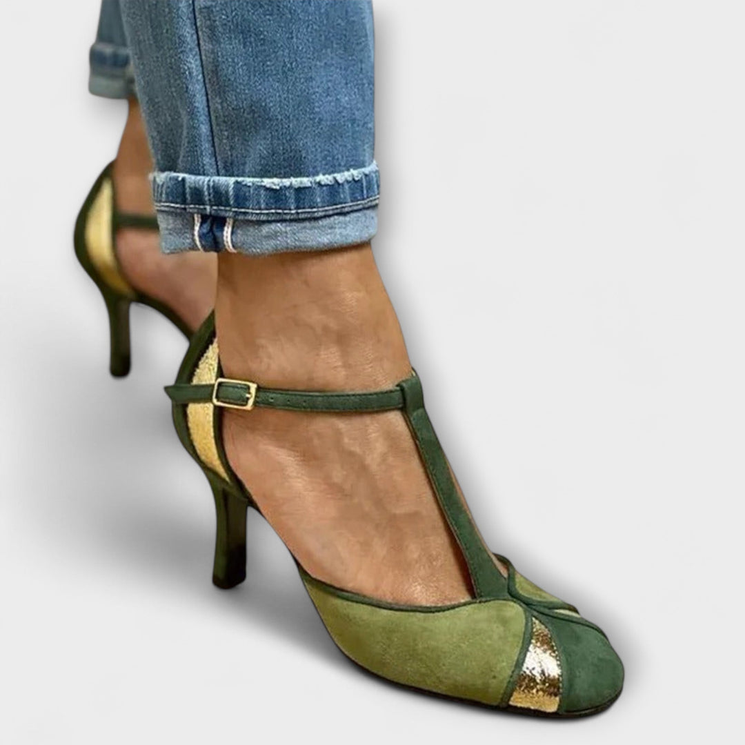 Magdalena - Grüne T-Steg-Stilettos
