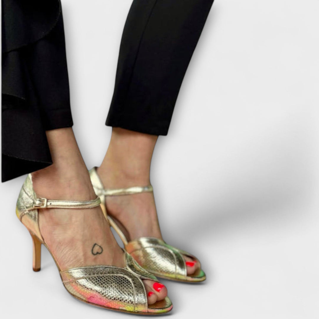Margarete - Goldene Peeptoe-Stilettos