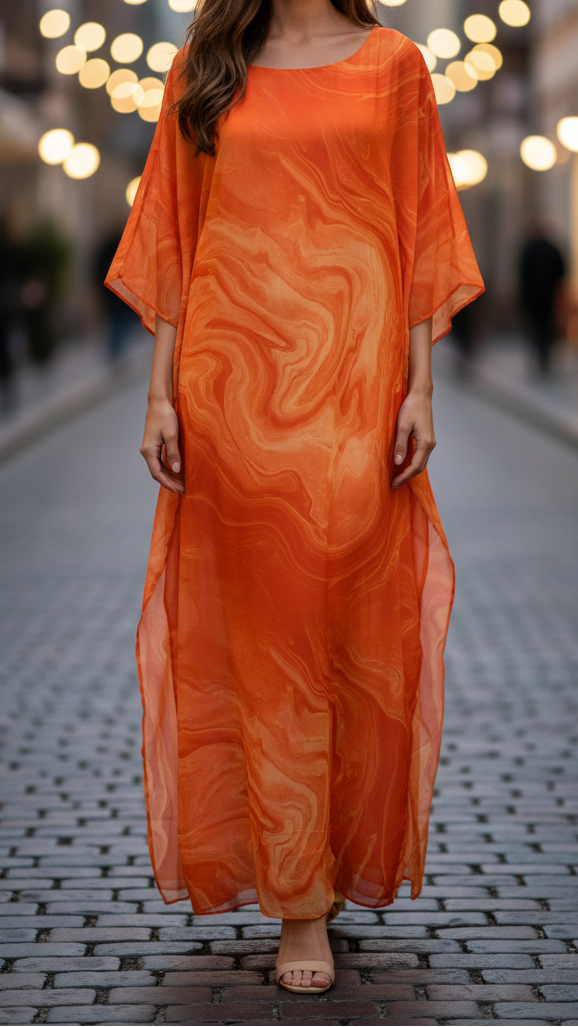 Aura | Damen-Maxikleid mit Fledermausärmeln und Wellenmuster für Hochzeitsgäste