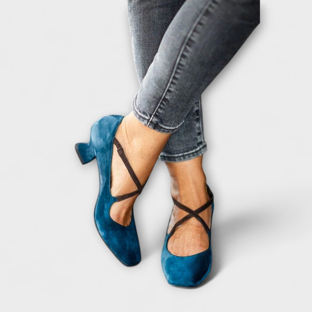 Hiltrud - Blaue Blockabsatz-Pumps