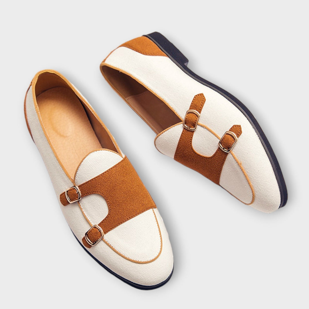 Margarete - Zweifarbige Slipper mit Riemen