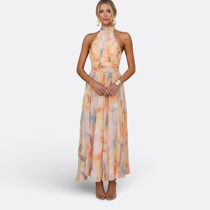 Aurora - Pastellfarbenes Neckholder-Maxikleid