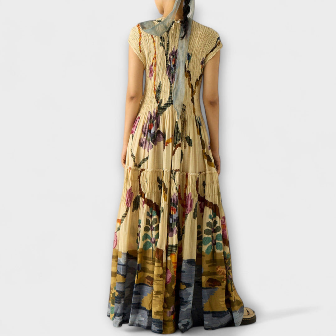 Amara - Plissiertes Maxikleid mit Animal-Print