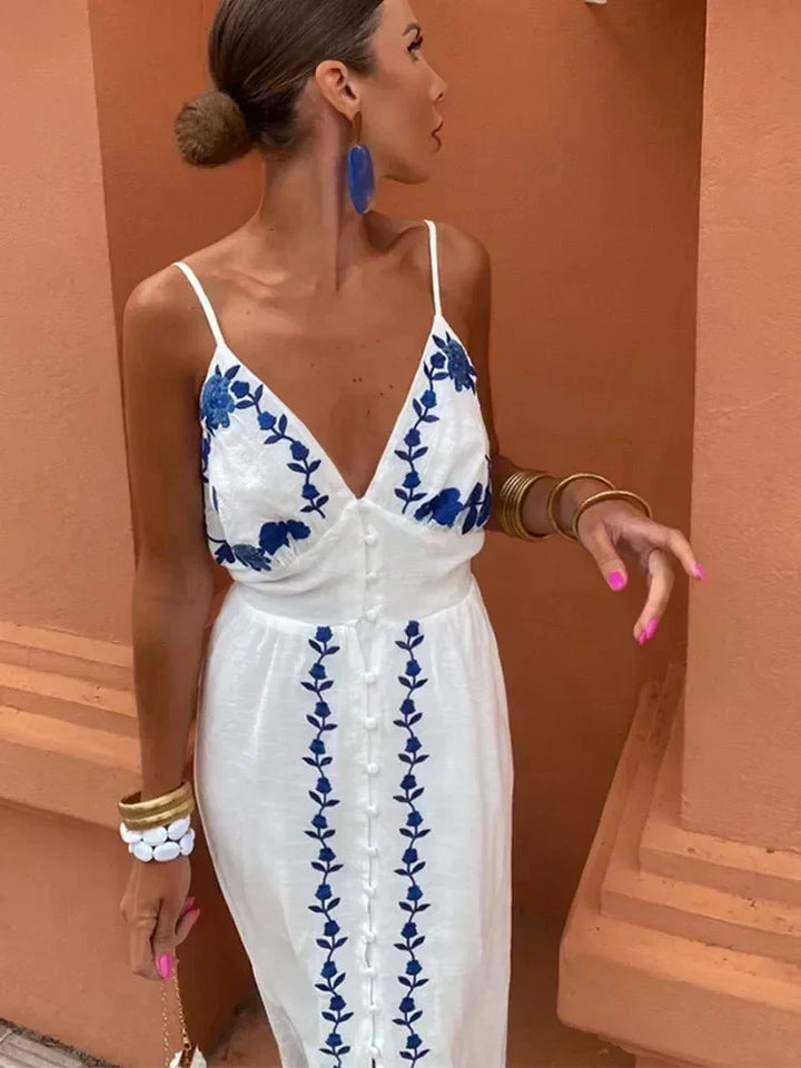 Gardenia | Besticktes Damen-Maxikleid mit V-Ausschnitt und Schlitz für Hochzeitsgäste