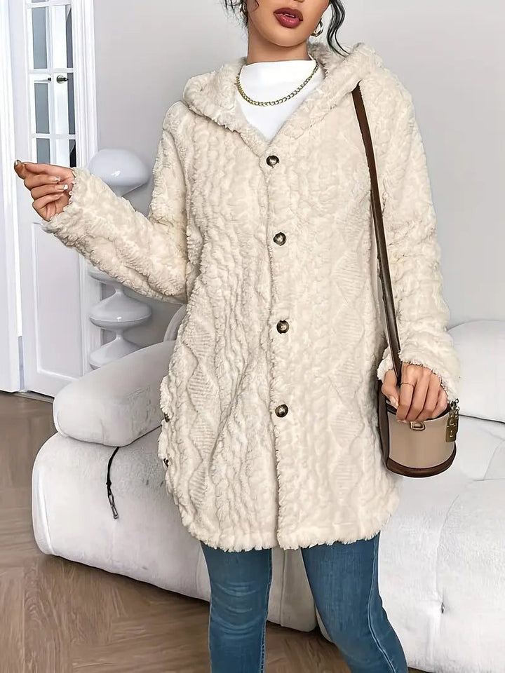 Erin | Oversized-Fleecejacke mit Kapuze und Knopfleiste für Damen
