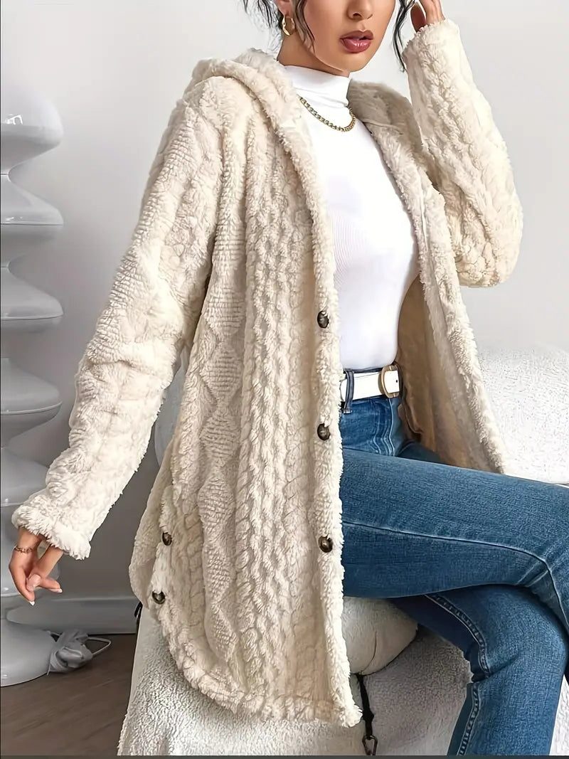 Erin | Oversized-Fleecejacke mit Kapuze und Knopfleiste für Damen