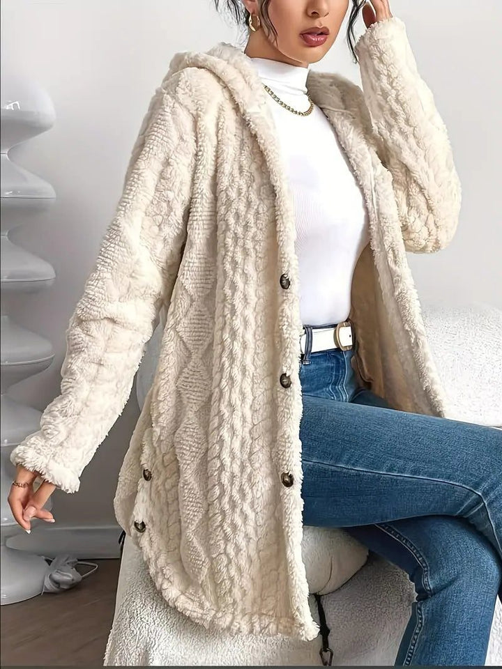 Erin | Oversized-Fleecejacke mit Kapuze und Knopfleiste für Damen