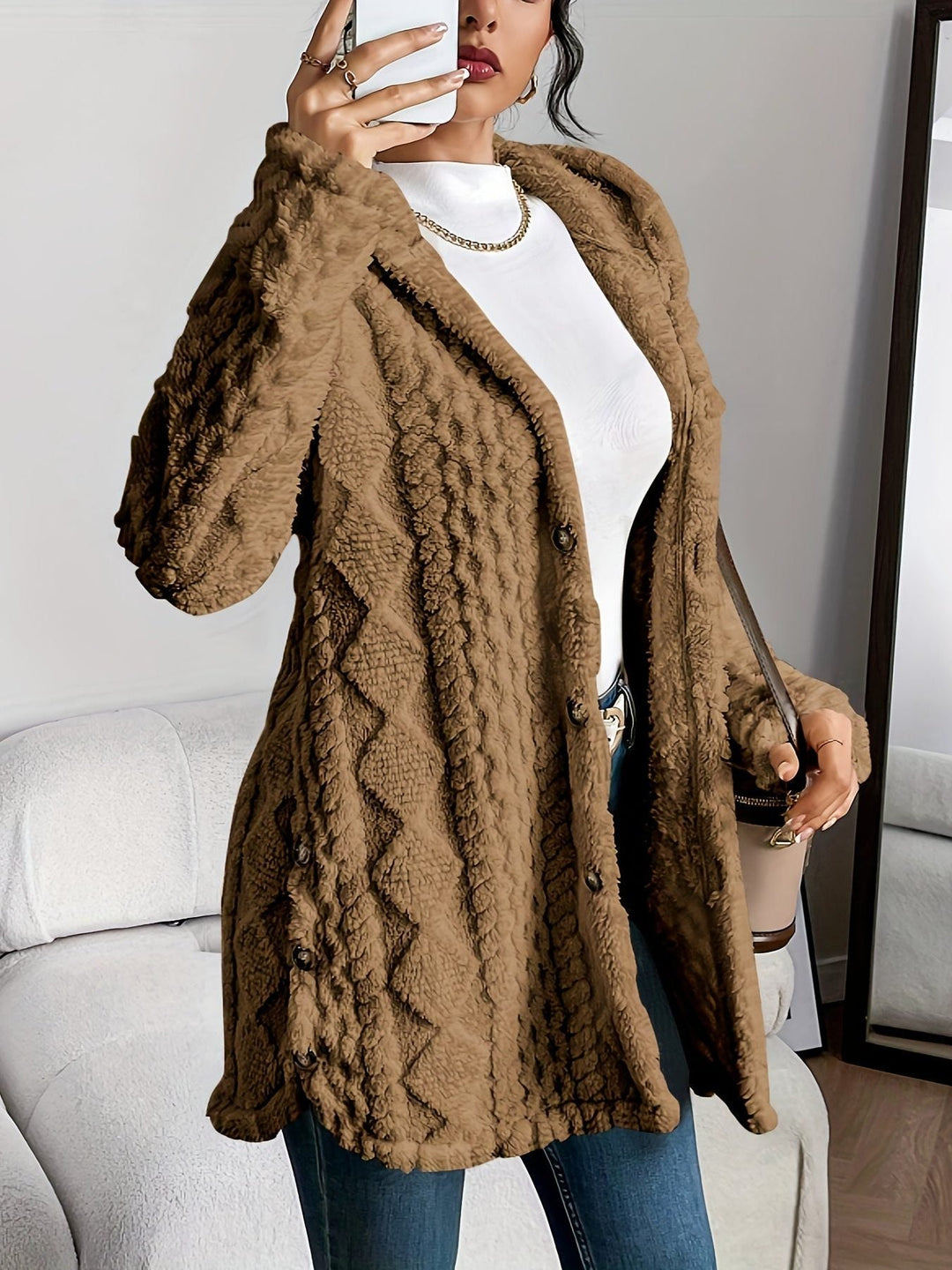 Erin | Oversized-Fleecejacke mit Kapuze und Knopfleiste für Damen