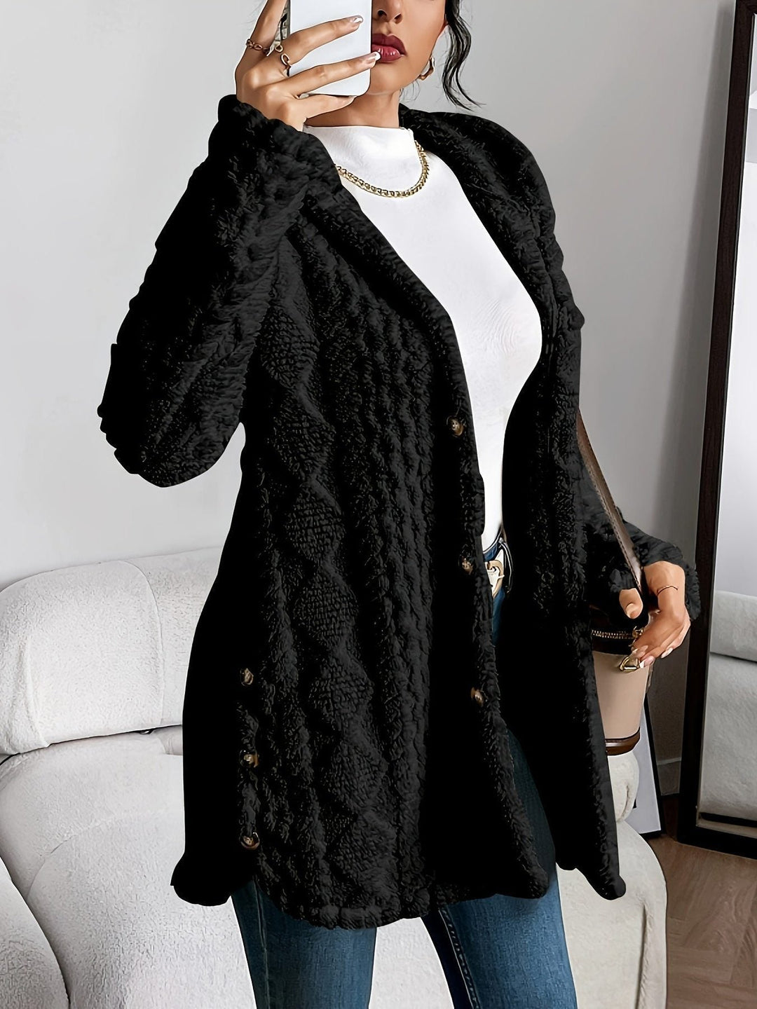 Erin | Oversized-Fleecejacke mit Kapuze und Knopfleiste für Damen